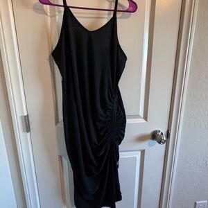 SHEIN Black Ruched-Side Spaghetti Strap Midi Dress